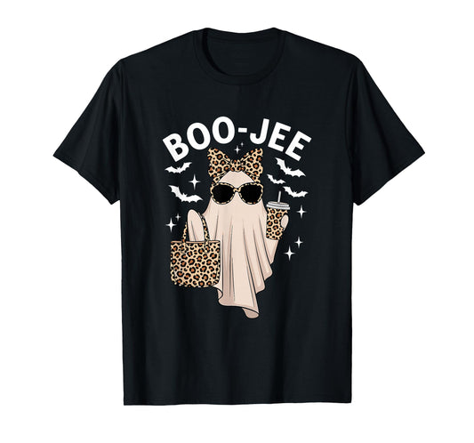 Coquette Leopard Ghost Coffee Boo-JEE Halloween Boujee Ghost T-Shirt