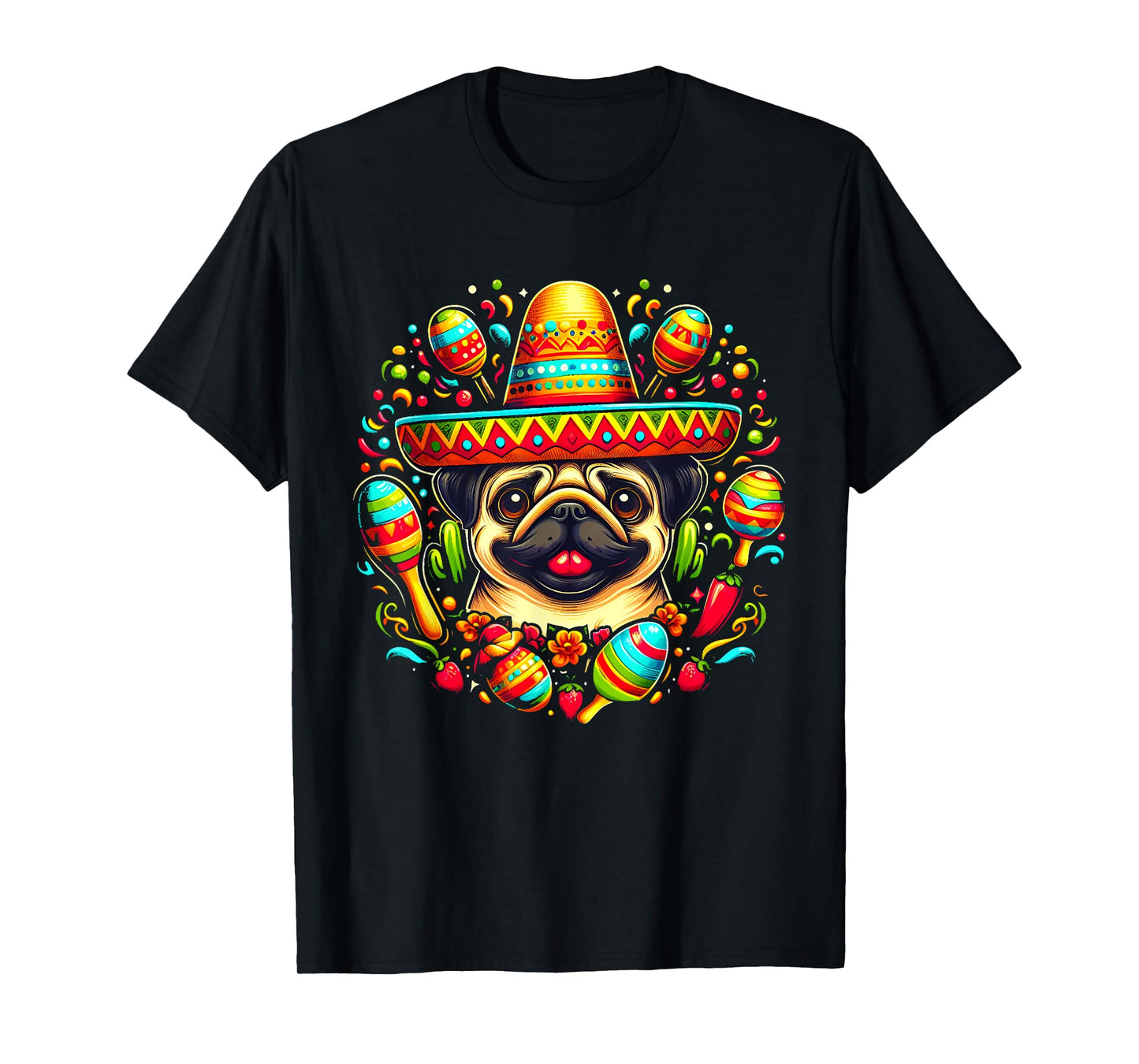 Funny Pug Cinco De Mayo Cute Mexican Dog Sombrero T-Shirt