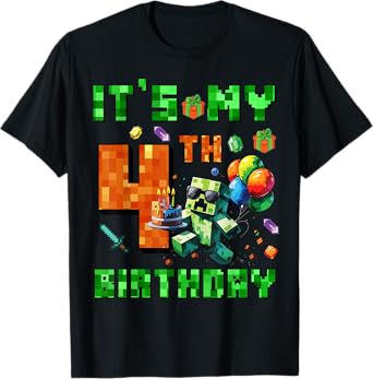 It's My 4th Birthday Pixel Number Video Game Gamer T-Shirt