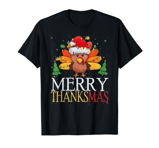 Merry Thanksmas Happy Thanksgiving Santa Turkey Snow Gifts T-Shirt
