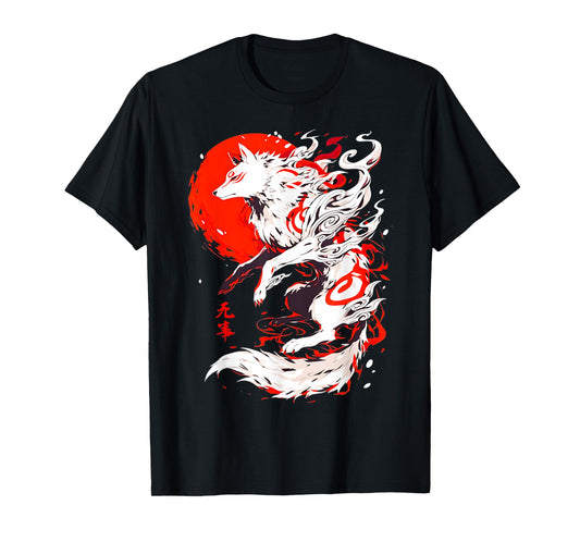 Vintage Animal Funny Fox Okami Basic Japan Style Retro T-Shirt