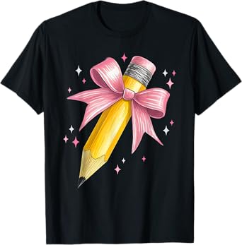 Coquette Bow Pencil Teacher Student First Day Back To School T-Shirt