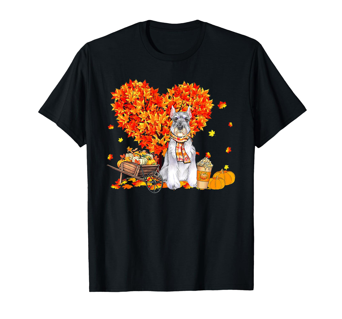 Schnauzer Dog Autumn Tree Fall Leaves Pumpkin Dog Lover T-Shirt