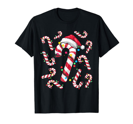 Red and White Christmas Candy Cane Santa Lights Christmas T-Shirt