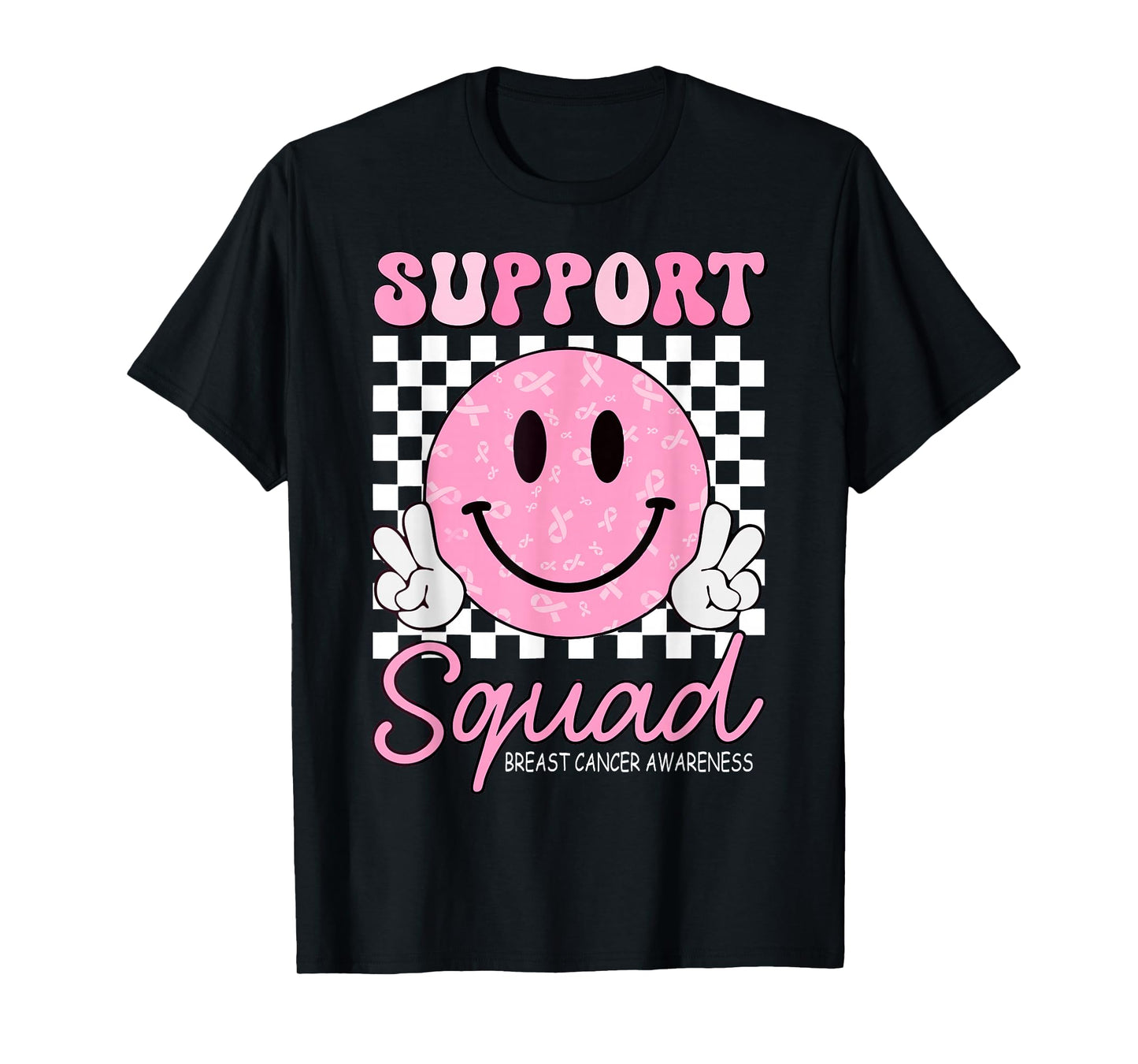 Support Squad Breast Cancer Awareness Smile Face Pink Ribbon T-Shirt