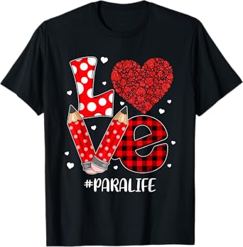 Funny Plaid Heart LOVE Para Life Valentine Day Christmas T-Shirt