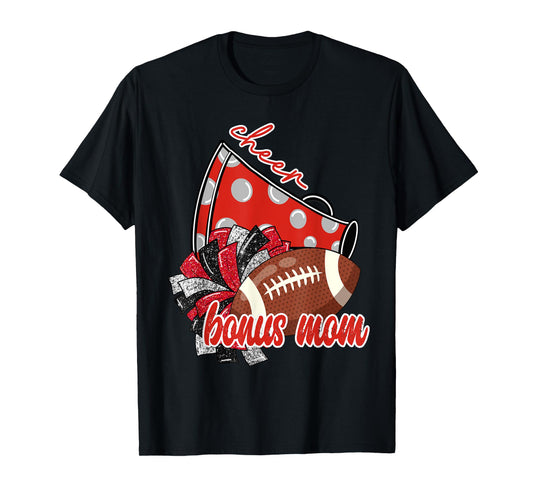 Cute Cheer Bonus Mom Graphic Tee Trendy Megaphone Football T-Shirt