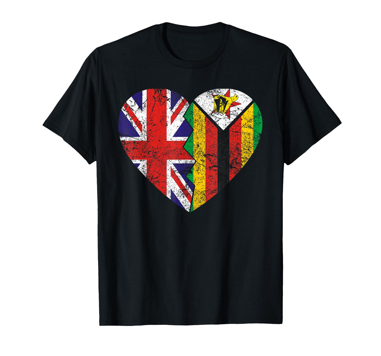 Zimbabwean British Flags Heart | United Kingdom Zimbabwe T-Shirt