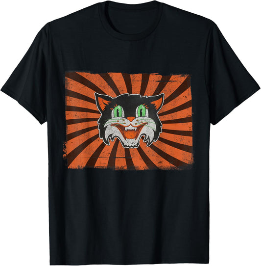 Vintage Halloween Black Cat Lover Funny Retro Gift T-Shirt
