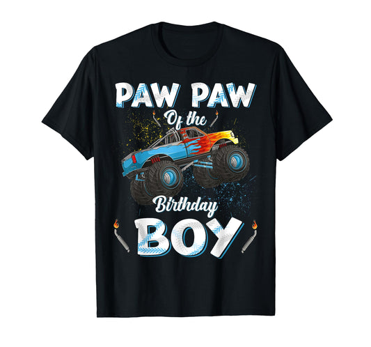 Paw Paw Of The Birthday Boy Monster Truck Bday Men Grandpa T-Shirt