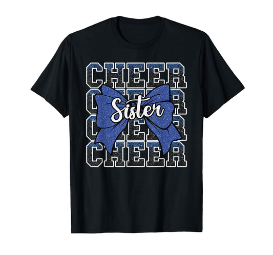 Cheer Sister Bow Sport Cheerleader Cheerleading Blue T-Shirt