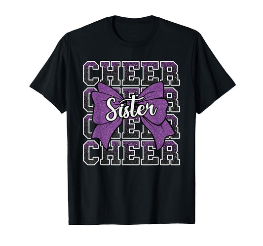 Cheer Sister Bow Sport Cheerleader Cheerleading Purple T-Shirt