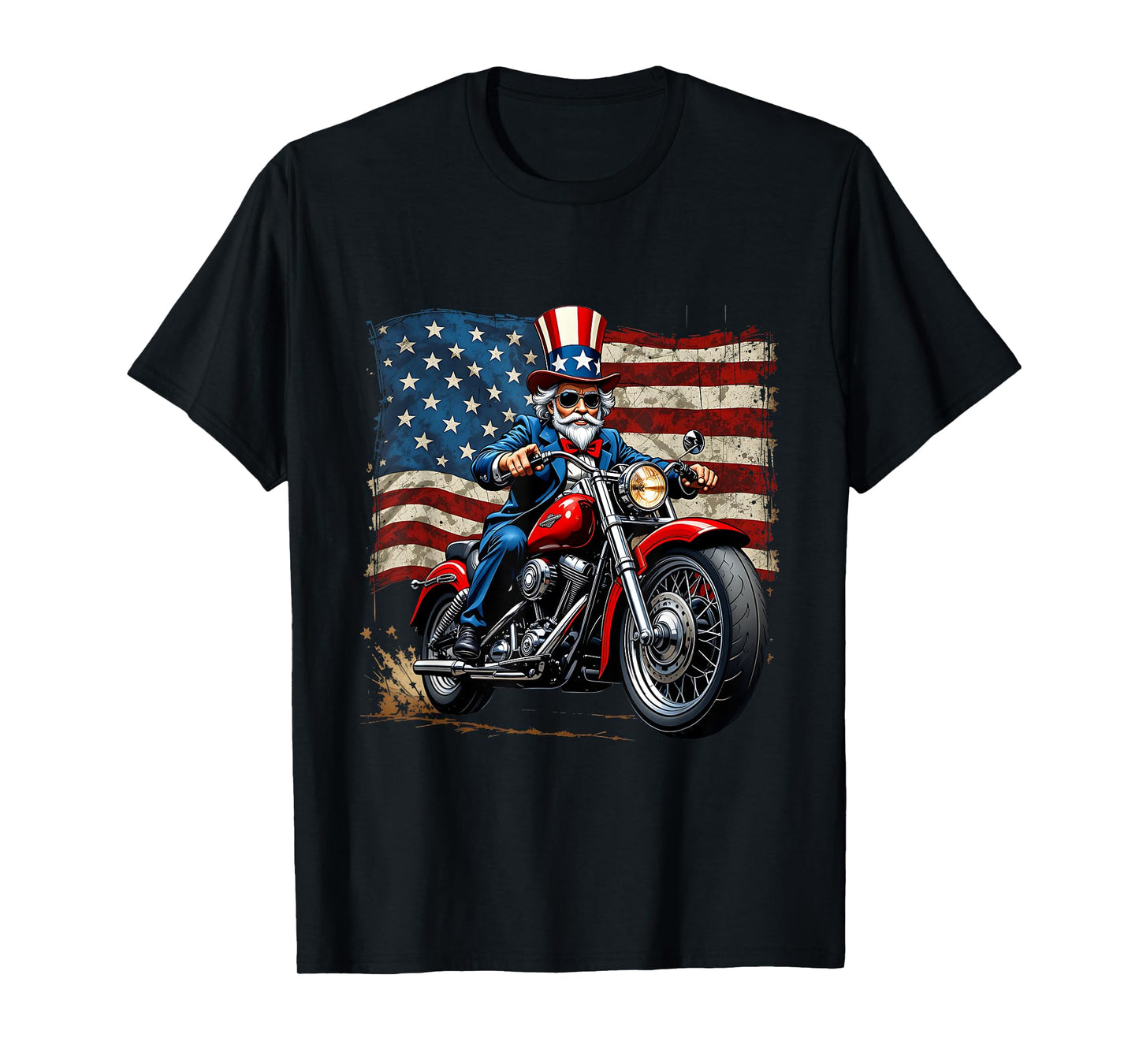 4th of July Graphic Funny Patriotic Ridding Motorcycle T-Shirt