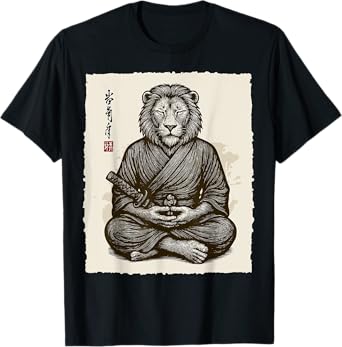 Samurai Warrior Lion Japanese Katana Bushido Animal Art T-Shirt