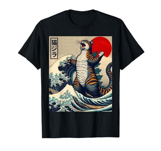Catzilla Cat Japanese Art Funny Cat Gifts For Men Women Kids T-Shirt