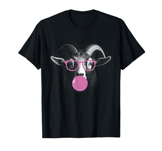 Cool Goat Face Eating Gum And Makes A Bubble Tee Cute Goat T-Shirt