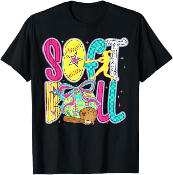 Softball Coquette Bow Game Day Softball Vibes Women Girls T-Shirt