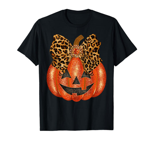 Coquette Leopard Bow Pumpkin Thanksgiving Fall Women Girl T-Shirt