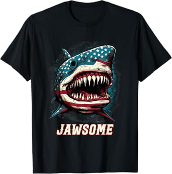 Merica 4th Of July Shark Jawsome Shark T-Shirt