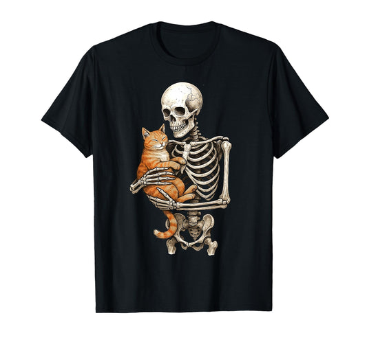 Skeleton Hugging Cat Halloween Cats Lover Cat Mom Cat Dad T-Shirt
