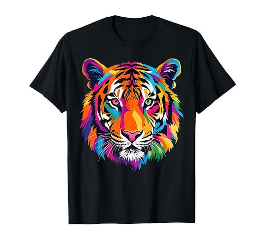 Colorful Tiger Graphic Animal Rainbow Funny Tiger Head T-Shirt
