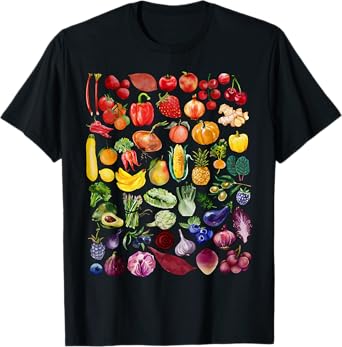 Rainbow Fruit And Vegetable Vegans Gardeners Vegetarian Day T-Shirt