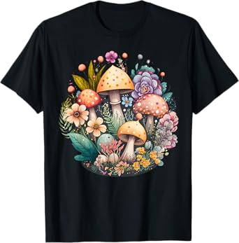 Cute Cottagecore Floral mushroom Aesthetic Girls Graphic T-Shirt
