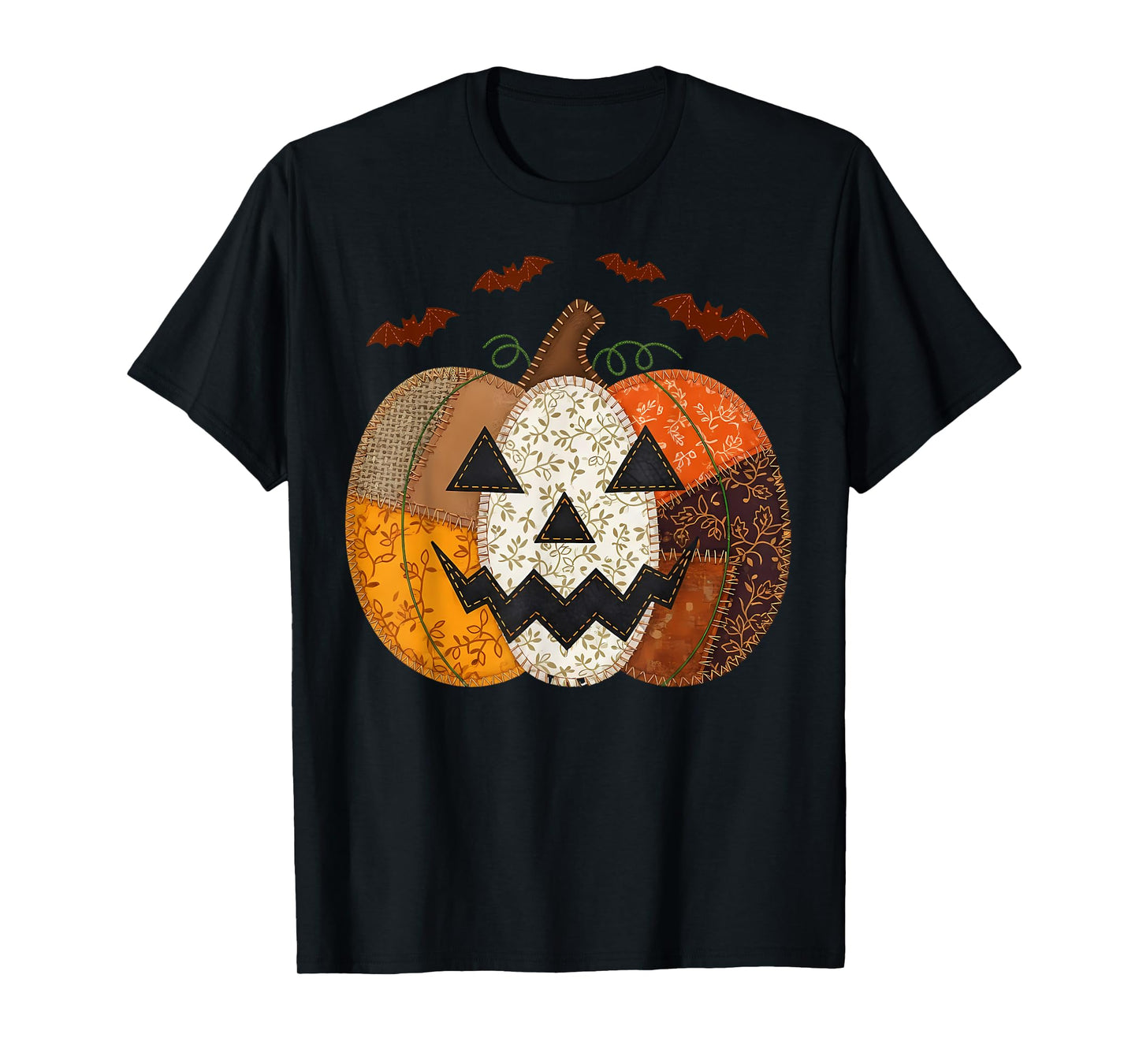 Vintage Pumpkin Patchwork Halloween Fall Aesthetic T-Shirt