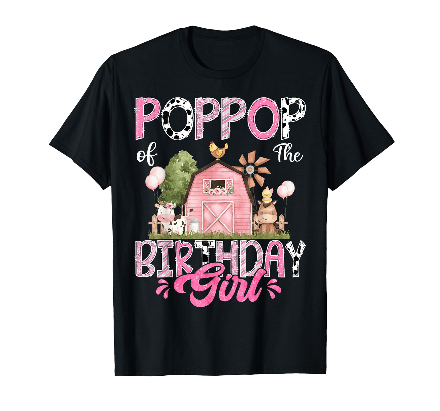 PopPop Of The Birthday Girl 1St Birthday Pink Cow Farm T-Shirt
