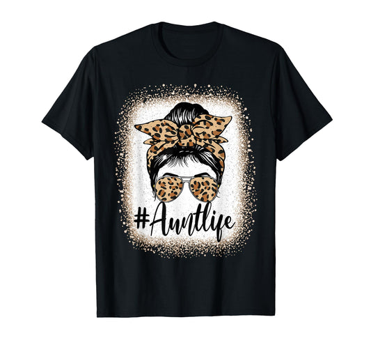 Aunt Life Women Messy Bun Aunt Baby Announcement Mothers Day T-Shirt