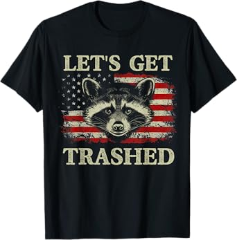 Funny Raccoon Let's Get Trashed Vintage American Flag T-Shirt