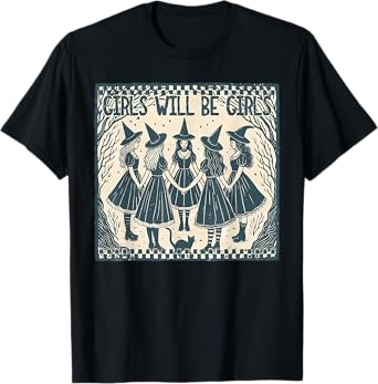 Vintage Girl Will be Girls Funny Witch Halloween T-Shirt