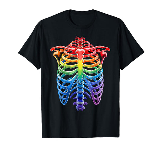 Halloween LGBTQ Rainbow Ribcage Costume Skeleton Gay Pride T-Shirt