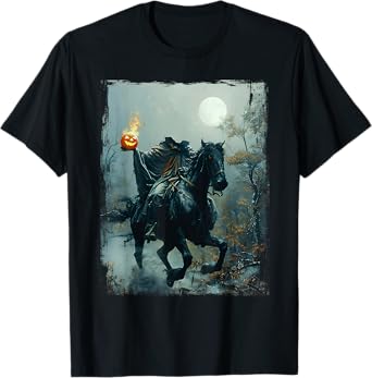 Headless Horseman Pumpkin Face Halloween Horror Vintage T-Shirt