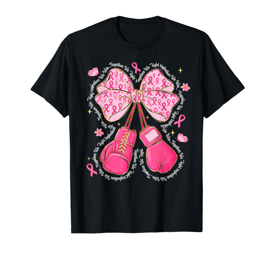 Pink Coquette Bow Breast Cancer Awareness Boxing Gloves T-Shirt