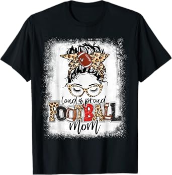 Loud And Proud Football Mom Bleached Leopard Football Mama T-Shirt