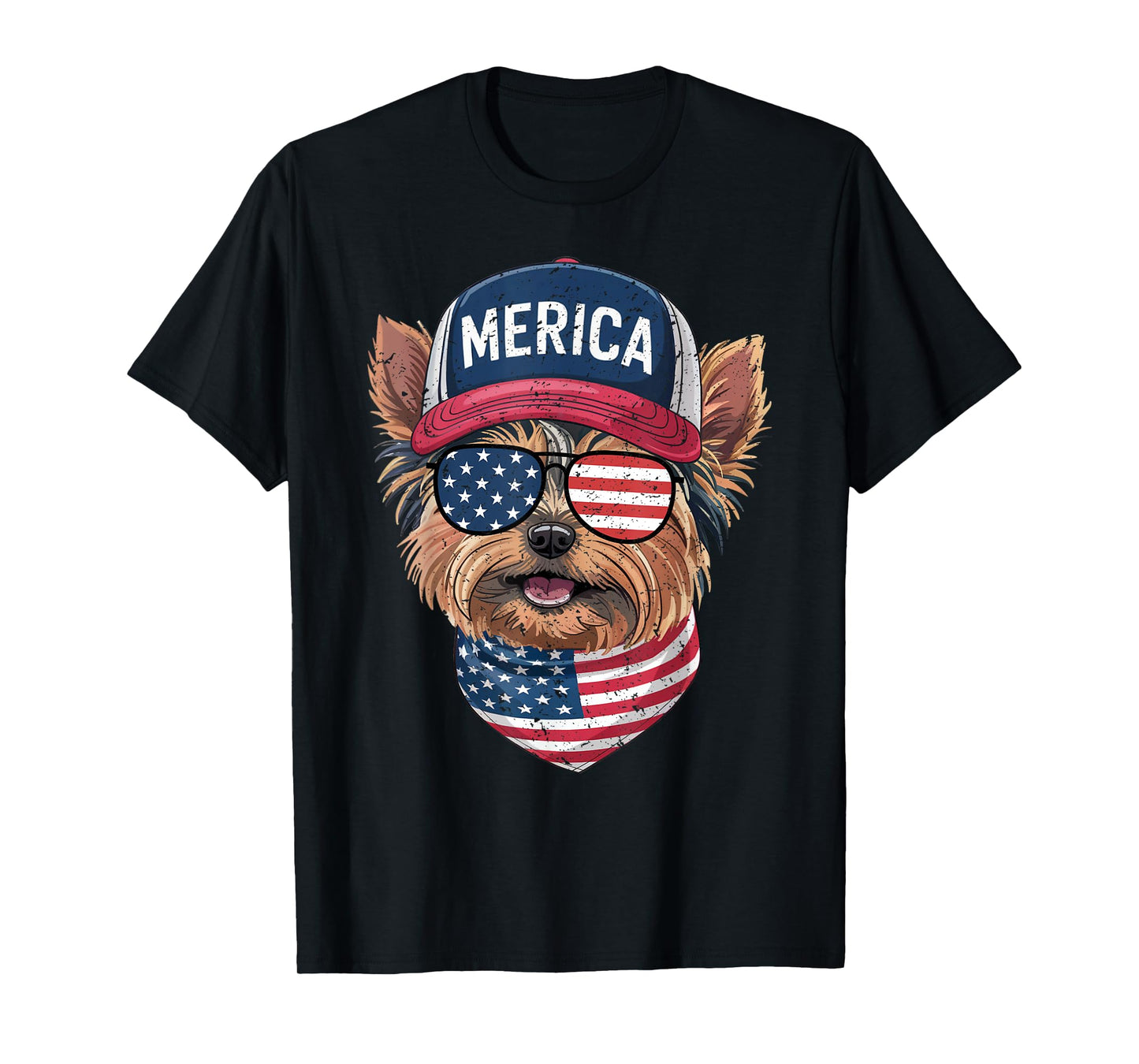 Yorkshire Terrier 4th of July US American Flag Dog Patriotic Men Women Kids T-Shirt