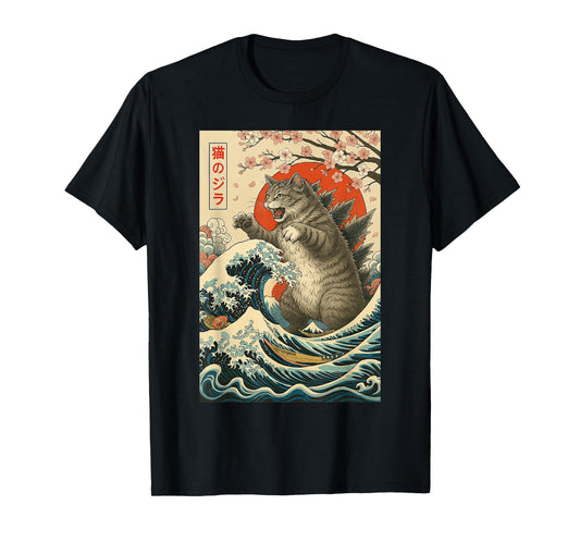 Vintage Japanese Style Catzilla Cat Shirt for Men Women Kids T-Shirt