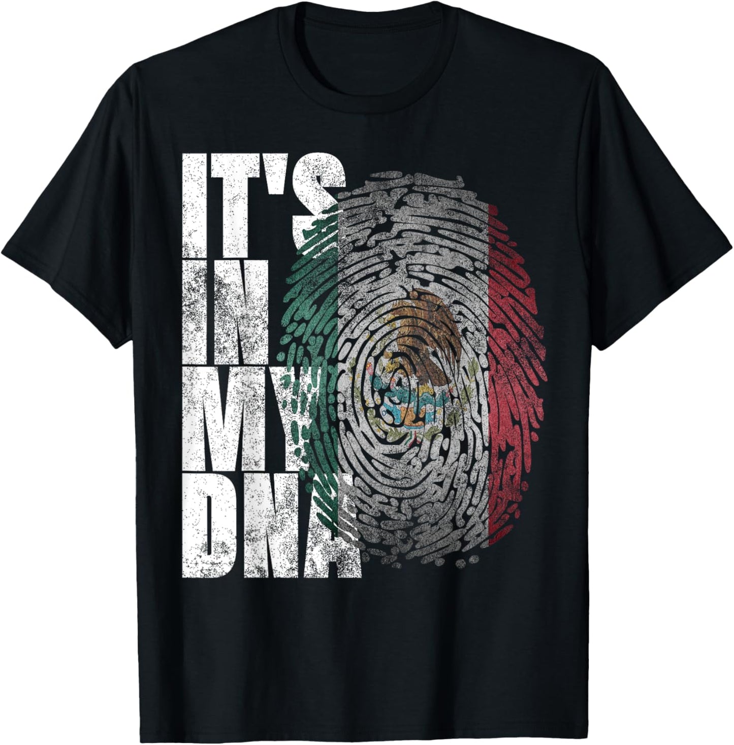 Patriotic Mexican Flag Apparel It's In My DNA Mexican Proud Hispanic Gift Mexico Flag T-Shirt - Unisex-Adults & Kids - Black - Short Sleeve - Small - Classic Fit