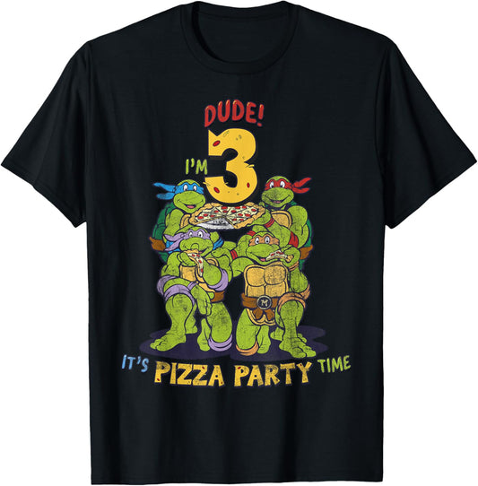 Teenage Mutant Ninja Turtles I'm 3 Dude Pizza Birthday Party T-Shirt