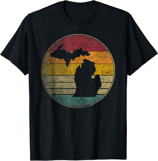Michigan Vintage Distressed Retro Style Silhouette State T-Shirt
