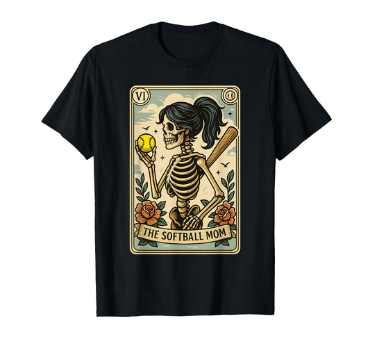 Funny Halloween Softball Mama Mom Skeleton Tarot Card T-Shirt