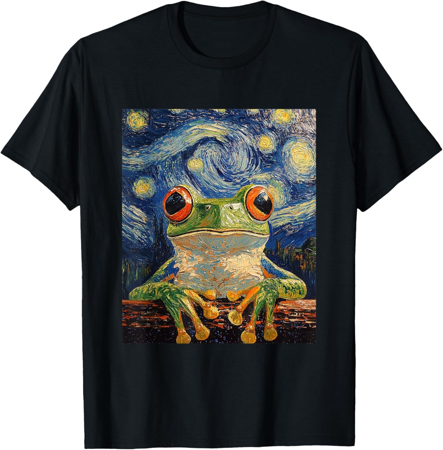 Funny Frog Graphic - Van Gogh Style - Starry Night T-Shirt