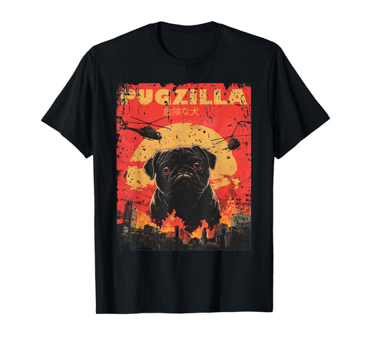 Pugzilla Tee Design for Pug Owner Retro Vintage Apparel Pugs T-Shirt
