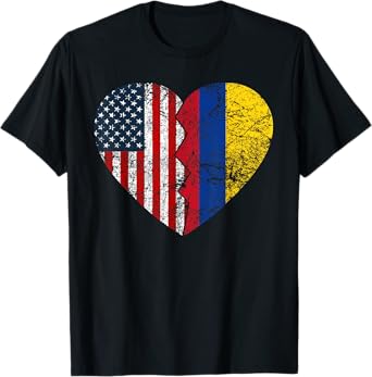 Colombian American Flag Heart | United States Colombia Roots Women Kids Men T-Shirt