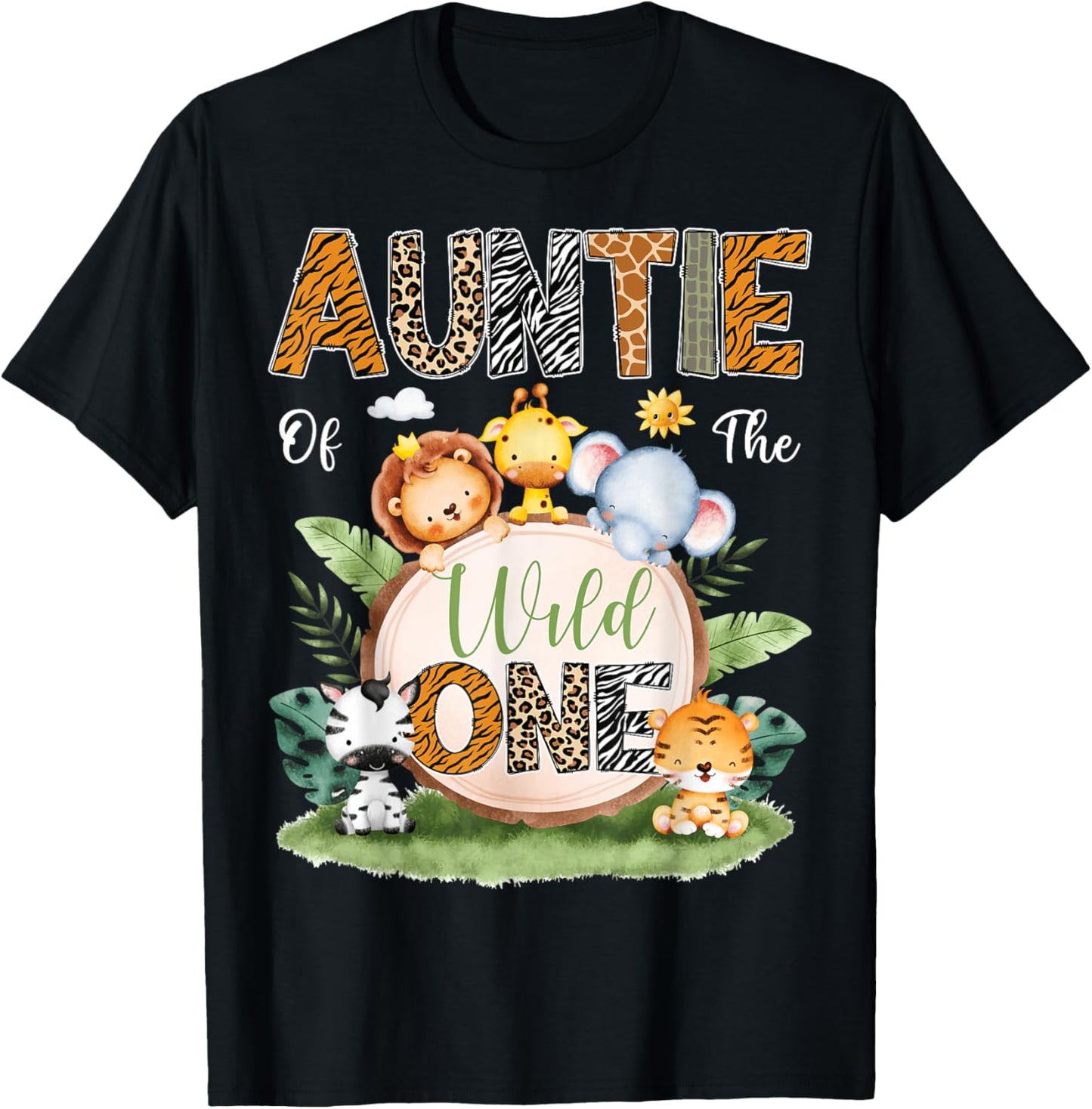 Auntie Of The Wild One 1St Birthday Kids Safari Jungle T-Shirt