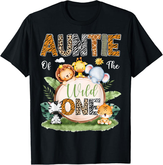 Auntie Of The Wild One 1St Birthday Kids Safari Jungle T-Shirt