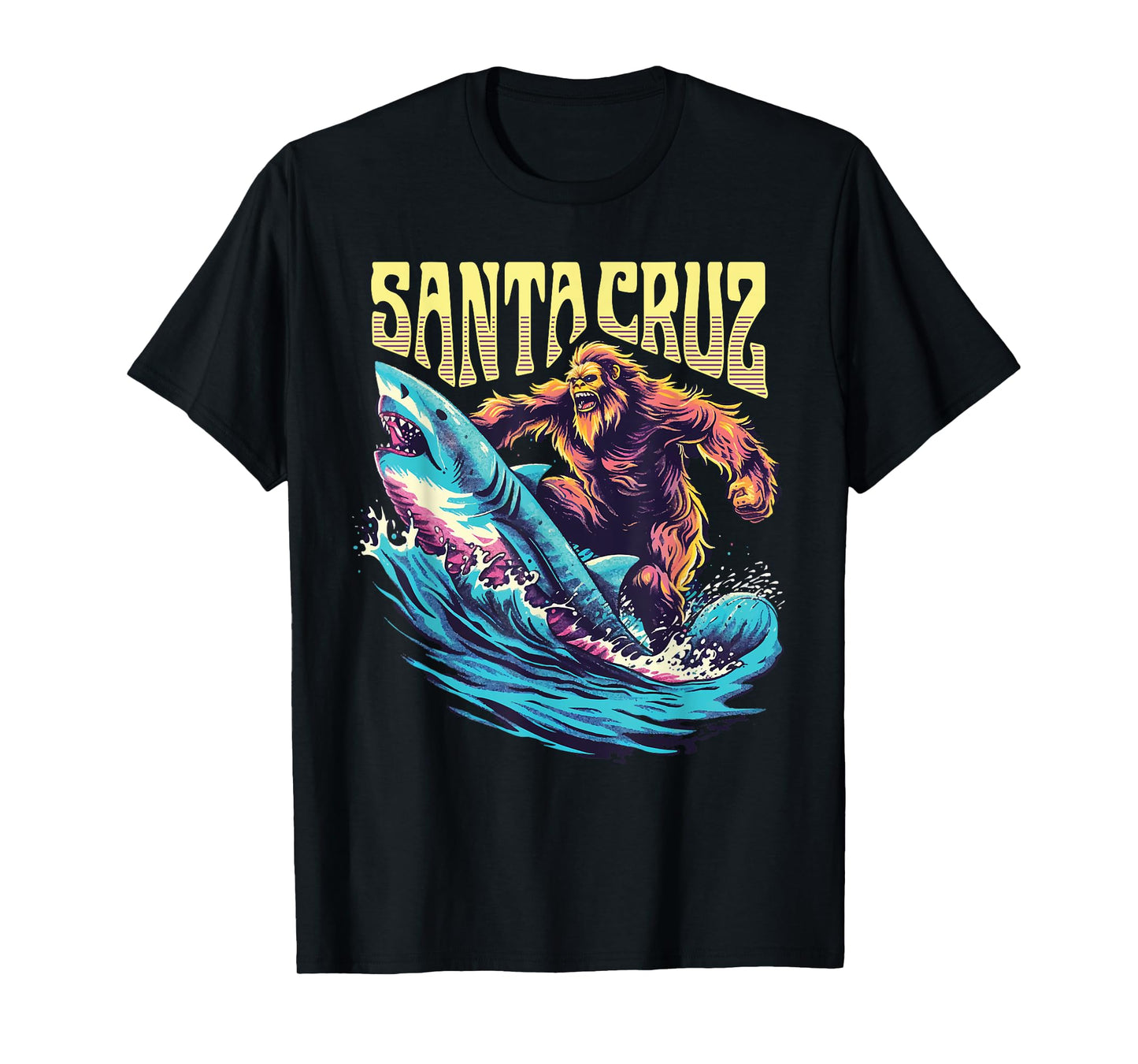 Santa Cruz California Summer T-Shirts Surfing Bigfoot Shark T-Shirt for Men Women Kids