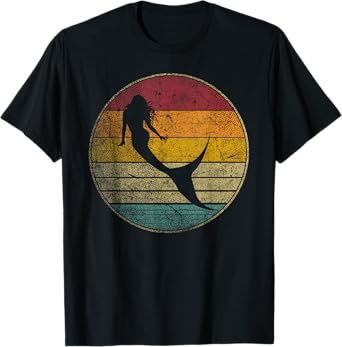 Mermaid Vintage Distressed Retro Style Silhouette 70s 80s T-Shirt