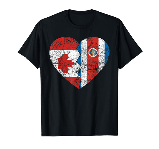 Costa Rican Canadian Flags Heart | Canada Costa Rica Roots T-Shirt